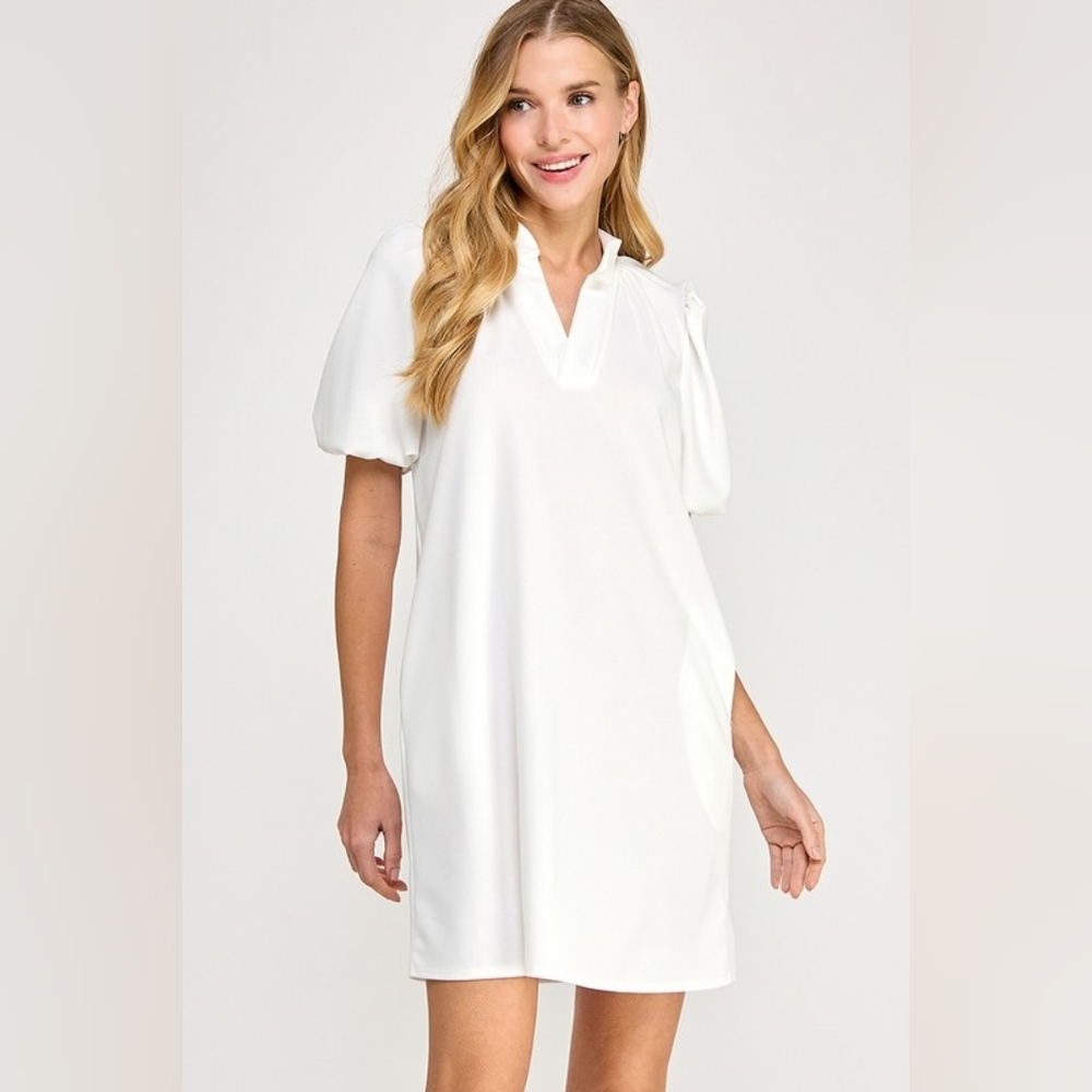 Elegant White Puff Sleeve Dress